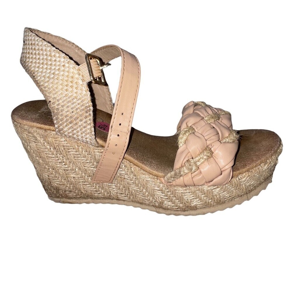 Charming Charlie tan and wedge sandal heels SZ 5.5 only worn a few times